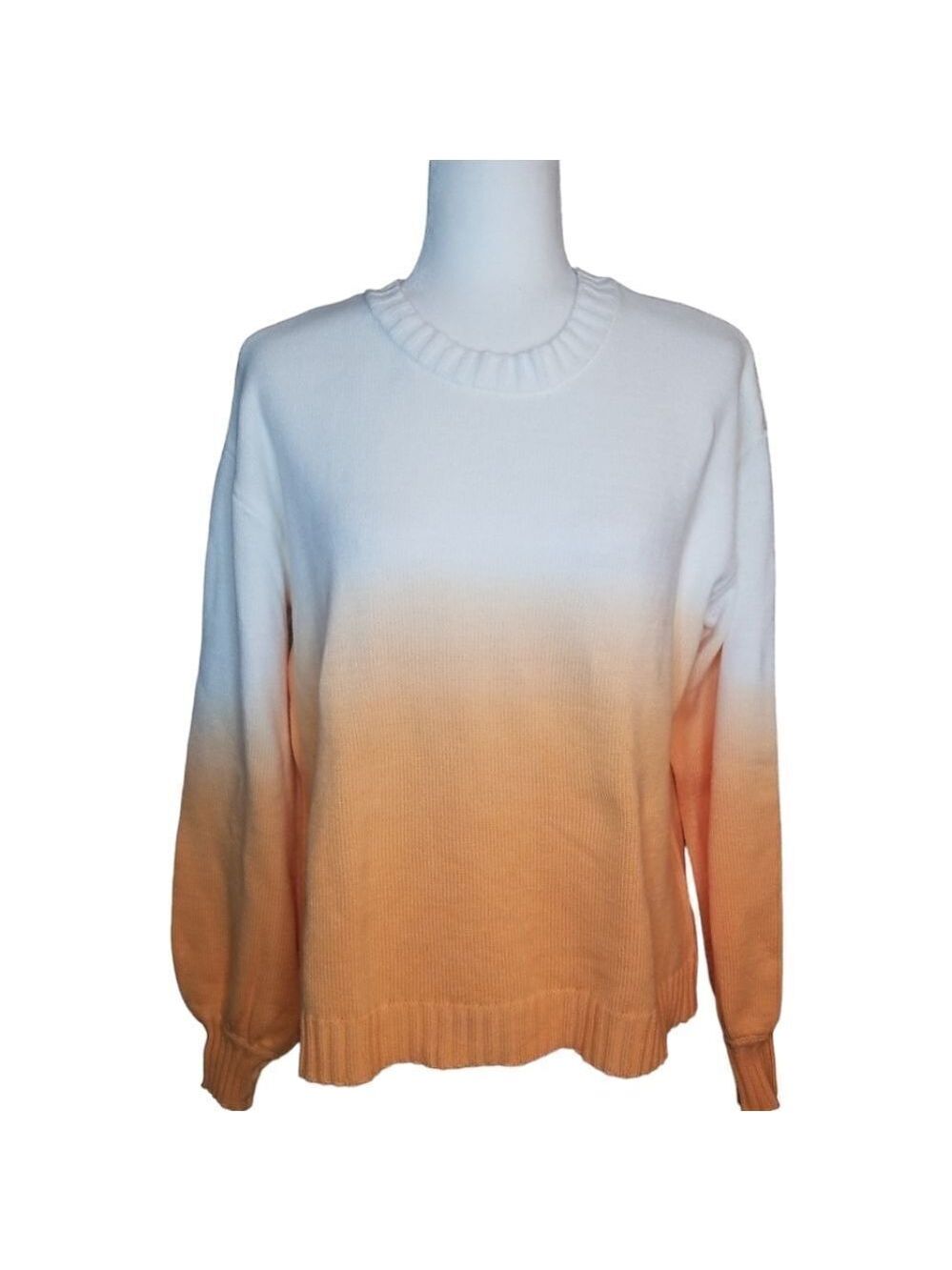 Ella Rafaella Ombre Pullover Sweater Mock Orange White Knit Size XL - Picture 3 of 10